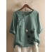 Flower Butterfly Print Round Neck Long Sleeve Button T  shirts For Women