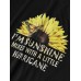 Casual Sunflower Butterfly Letter Print Round Neck Short sleeves T  shirts For Women