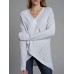 Irregular V Neck Cross Hollow Out Knit Long Sleeve Women Casual Sweaters
