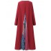 O  NEWE Vintage Women Printed Stitching Long Sleeve Dress