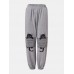 Women Stripe Cartoon Cat Print Elastic Waist Jogger Pants